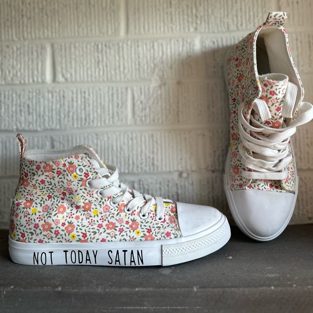 Not today satan floral hightop tennis shoe  Size 8 Like new
